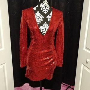Red Sequin Wrap Dress